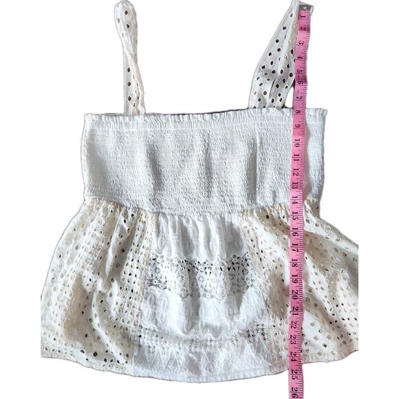 Anthropologie Eyelet Lace Smocked Babydoll Cami Tank Size Large Cottage Core - Picture 10 of 10